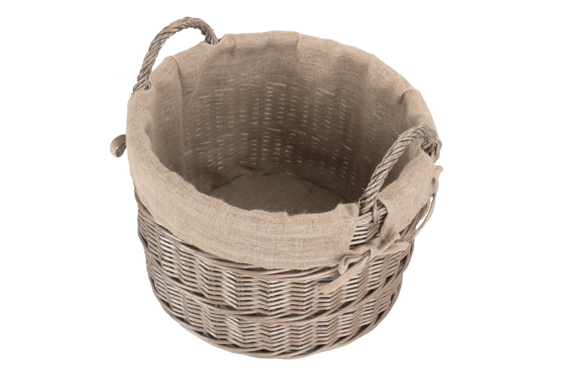 Large Storage Basket Round Wicker Basket With Hessian Lining Etsy UK