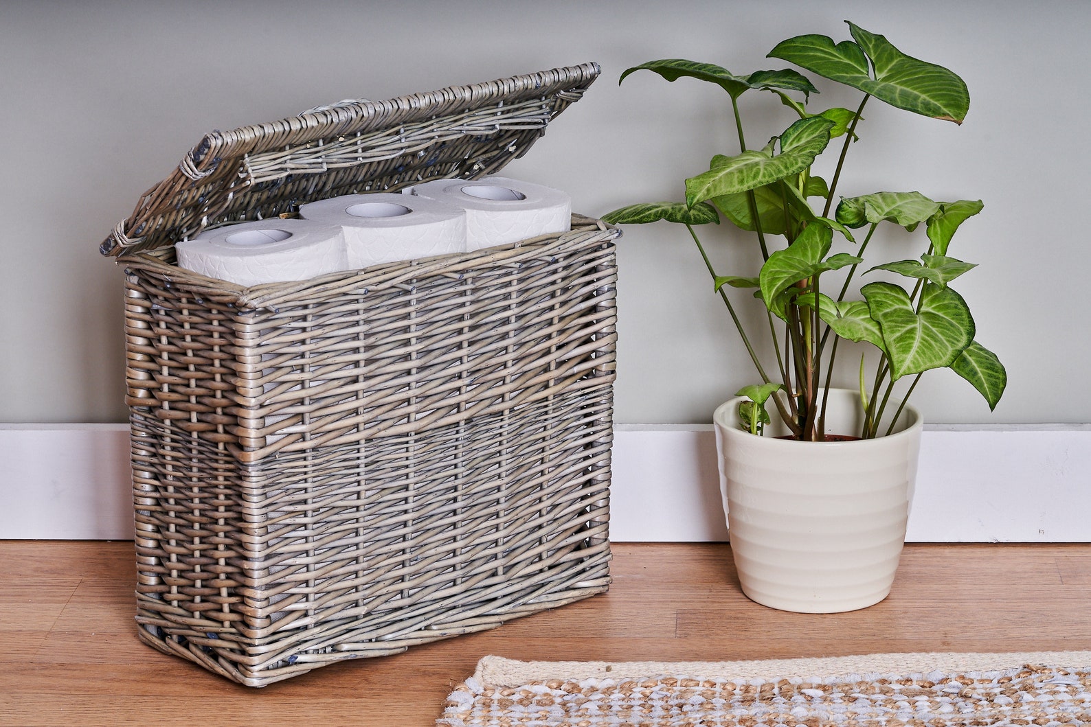 Wicker Toilet Roll Storage Basket With Lid Etsy