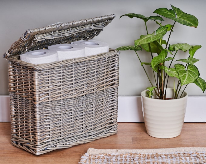 Wicker Toilet Roll Storage Basket With Lid Etsy UK