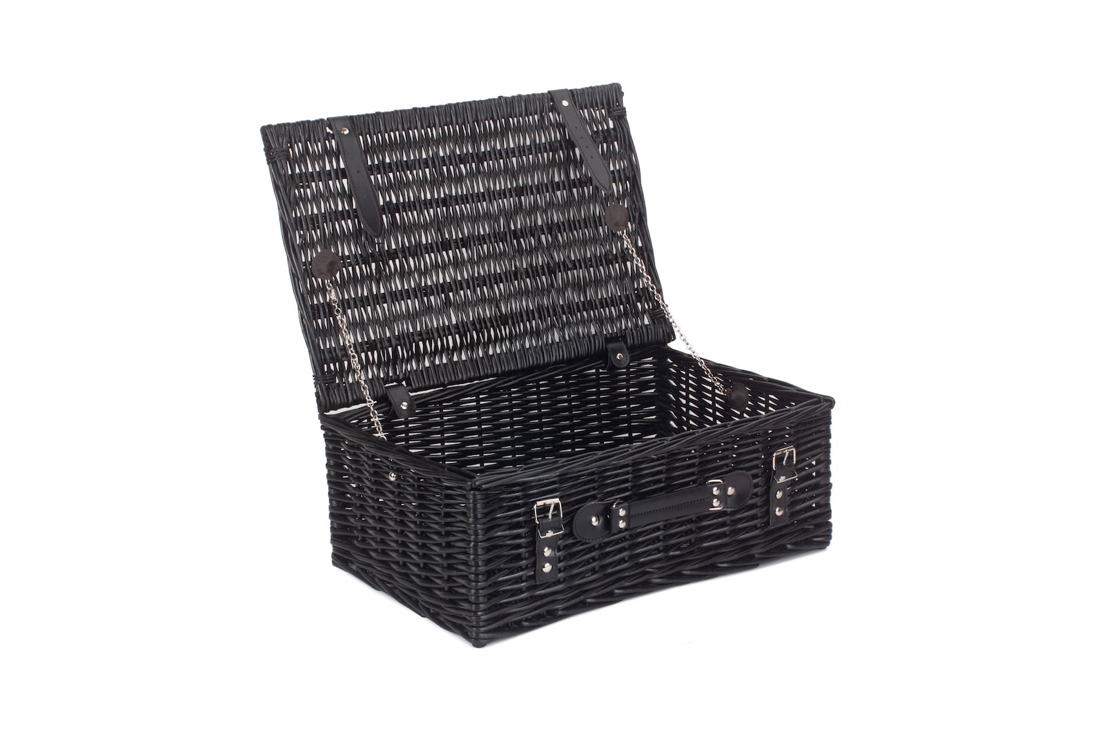 Black Wicker Basket With Lid Empty Hamper With Leather Etsy