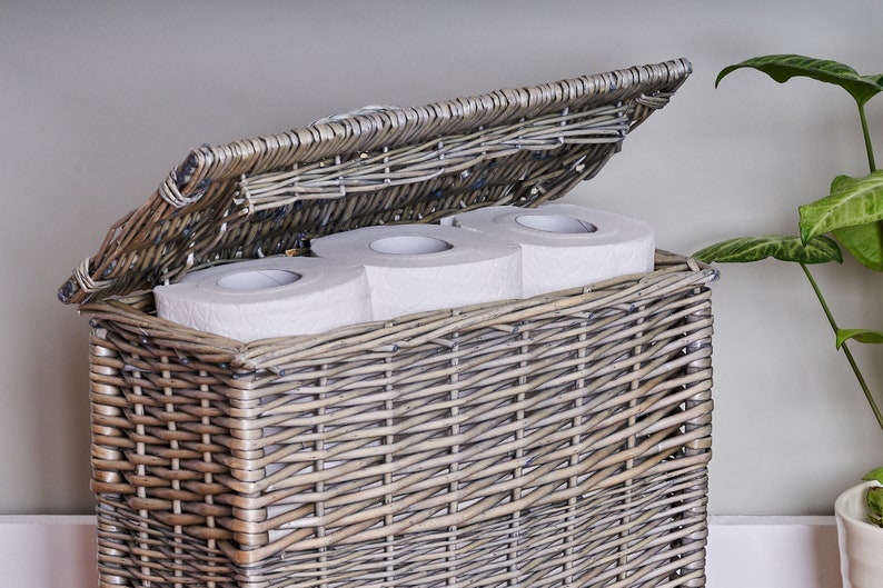 Wicker Toilet Roll Storage Basket With Lid Etsy