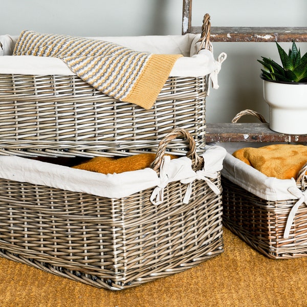 Wicker Storage Baskets With Lining & Handles