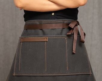 Waxed Canvas Barista Apron / Waiter Woodworking Workshop Metalwork Apron With Pockets and Towel Holder / Monogram / Workshop Gift for Her