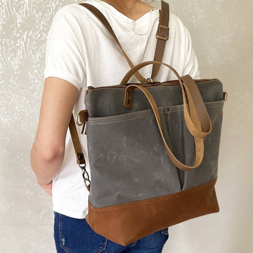 Backpack Diaper Bag / Grey Waxed Canvas / Work Travel Tote Etsy