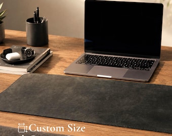 Premium Leather Desk Mat | Large Mouse Pad | Personalized Desk Blotter | Leather Mousepad | Black Leather Laptop Mat | Christmas Gifts