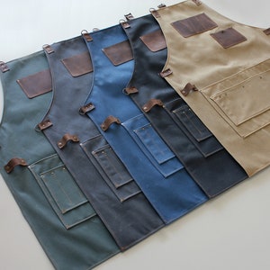 Delantal de trabajo personalizado de lona encerada y cuero / Delantal resistente personalizado para carpintería y metalurgia con bolsillo / Delantal de regalo navideño