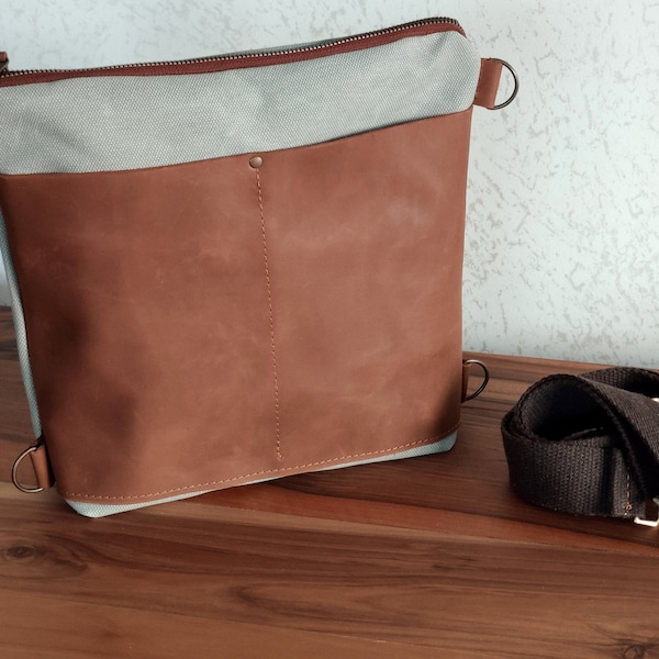 Sac à dos convertible en toile cirée avec sac fourre-tout en cuir pour femme Sac à main à bandoulière de week-end unisexe pour ordinateur portable CB3