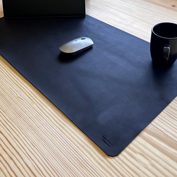 Black Leather Desk Mat, Custom Desk pad, Personalized Mouse Pad, Office Tech Accessories