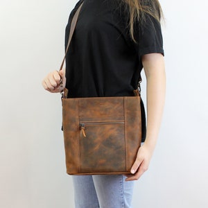 Leder Crossbody Tragetasche mit Reißverschluss / Leder Umhängetasche