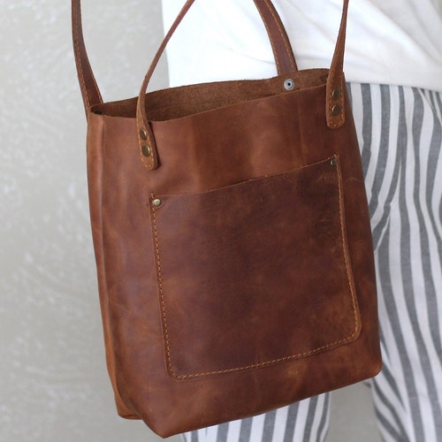 Handmade Leather Tote Bag for Women / Zippered Purse With - Etsy