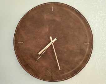 Modern Leather Wall Clock - Handmade Wall Decor - Unique Minimalist Silent Mechanism Design - Housewarming Gift - Free Monogram