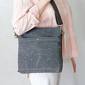 Waxed Canvas and Leather Zippered Crossbody Tote Bag for Women /  Shoulder Bag With Leather Strap / Handmade Personalized Bag CB5