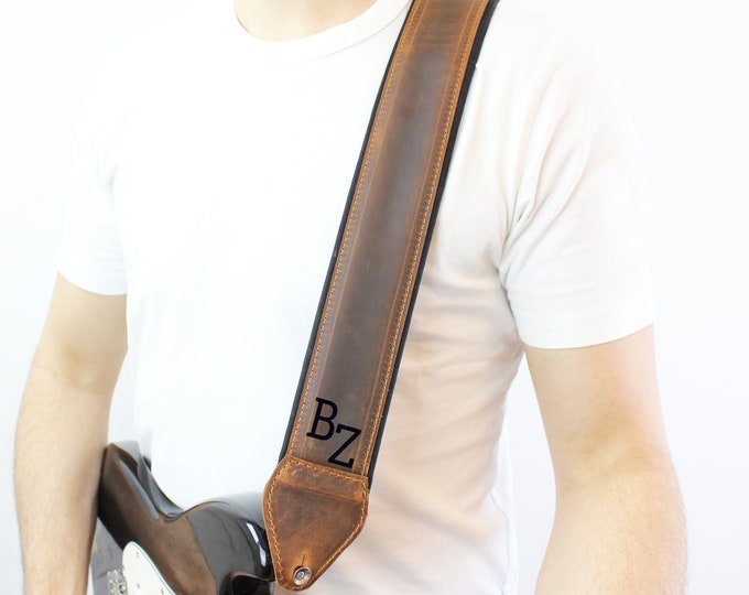 Personalized Leather Guitar Strap / Custom Gift for Guitarist / Comfortable Strap for Guitarist / Gift for Father