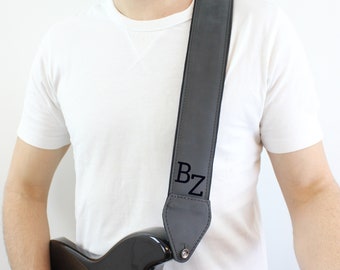Black leather guitar strap / Personalized gift for musician / Comfortable strap for guitarist / Christmas Gift For Guitarist