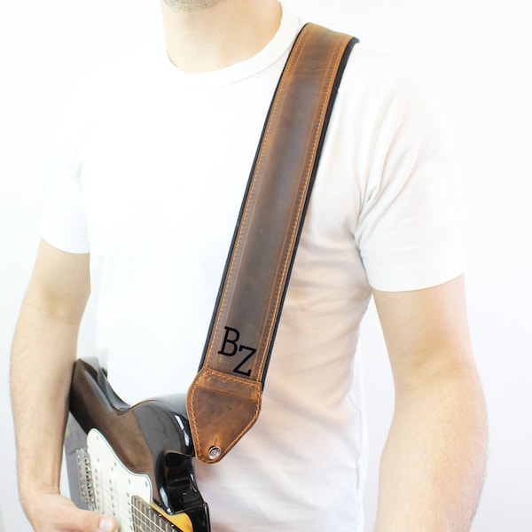 Spersonalizowany skórzany pasek do gitary / Spersonalizowany prezent dla gitarzysty / Wygodny pasek dla gitarzysty / Prezent świąteczny dla gitarzysty