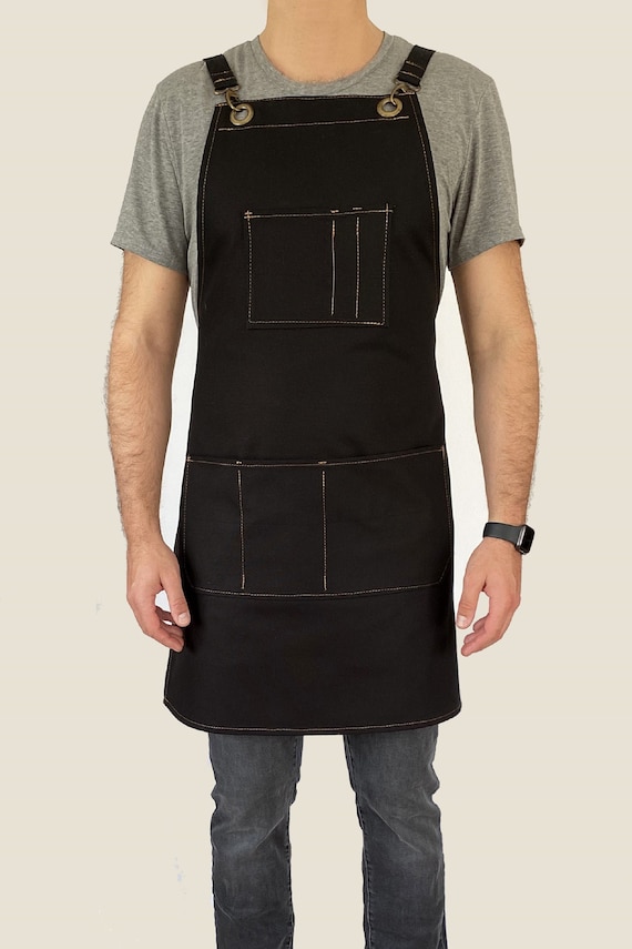 Grembiule Uomo In Tela Di Cotone - Nero, Taglia Unica, Con 8 Tasche, Incrociato Sul Retro - Per Chef, Lavoro, Hobby