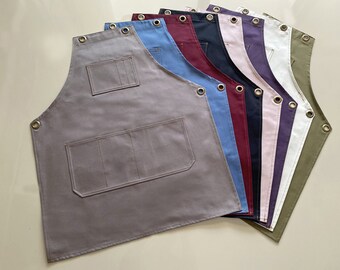 Personalized Canvas Apron for Women, Restaurant Barista Kitchen Apron, Utility Apron for Men, Gardener and Florist Washable Monogram Apron