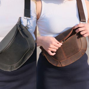 Personalized Leather Fanny Pack, Women&#39;s Belt Bag, Minimalist Bum Bag, Festival Bag, Sling Bag
