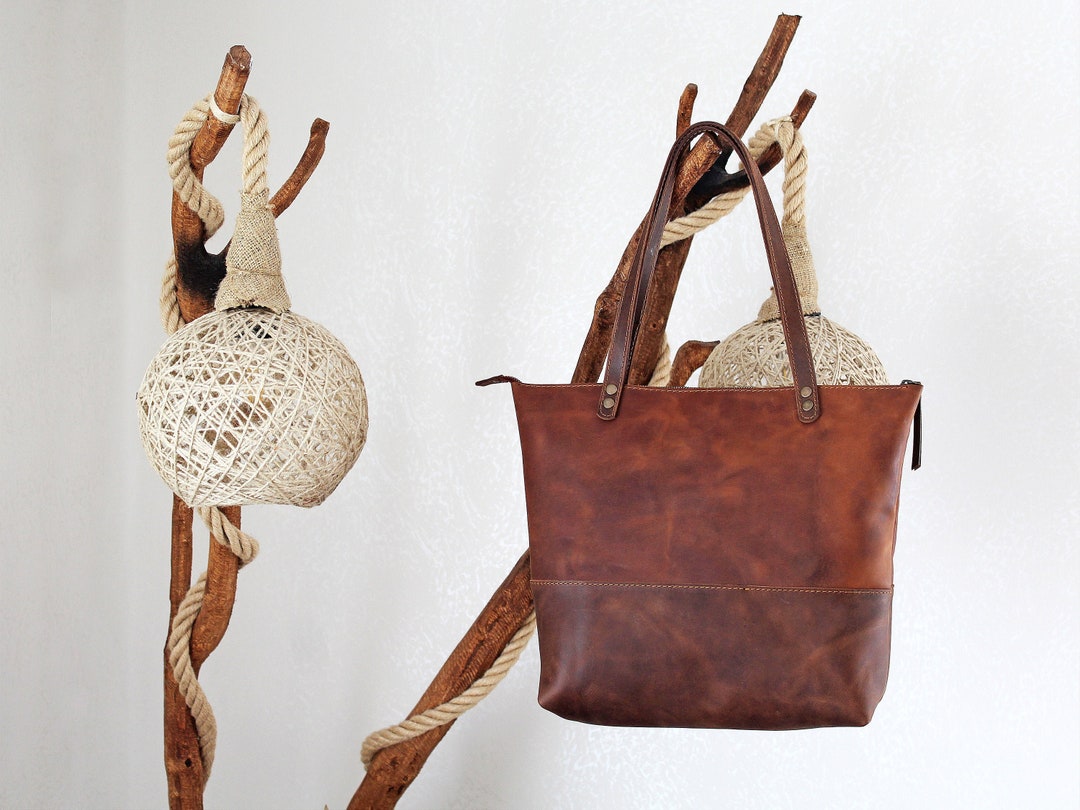 Leather Tote Bag for Women With Shoulder Straps Crossbody Zipper