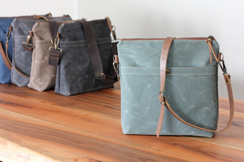 Waxed Canvas Tote Bag / Crossbody Bag With Leather Straps / Etsy