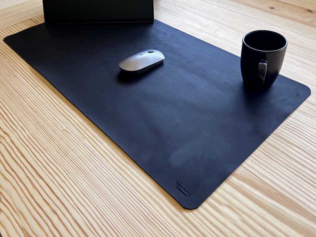Black Leather Desk Mat, Custom Desk Pad, Personalized Mouse Pad, Office