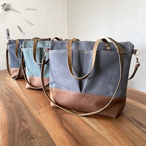 Converteerbare luierrugzak van leer en gewaxt canvas / grote draagtas / uniseks handgemaakte crossbody-werktas gratis monogram / CB4