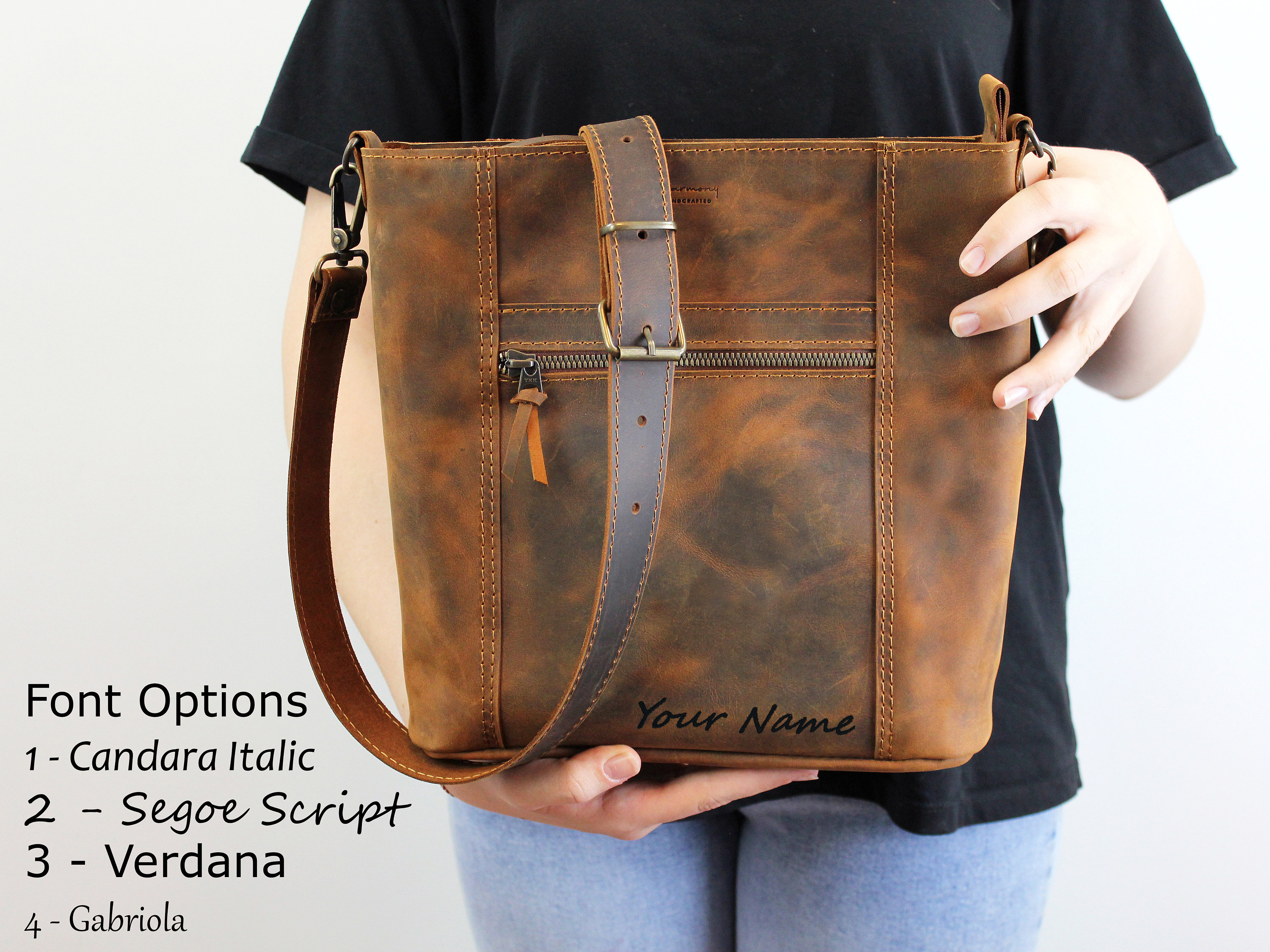 パーソナライズされたレザージッパー付きクロスボディトートバッグ  