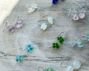 Sea Glass Dangle Earrings: Silver Plated, Beach Wedding Jewelry
