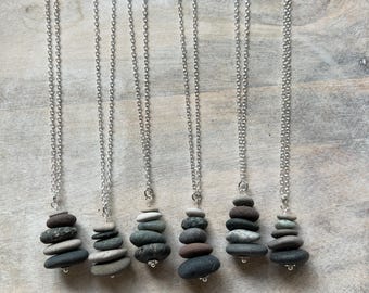 Lake Michigan Stone Cairn Necklace: Stacked Beach Stone Jewelry