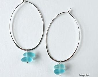 Sea Glass Hoop Earrings: Silver Plated Minimalist Beach Jewelry