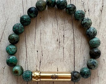 African Turquoise Prayer Bracelet: Brass Intention Tube, Christian Gift