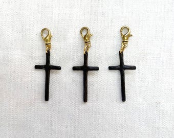 Rustic Brown Pewter Cross Charm, DIY Necklace