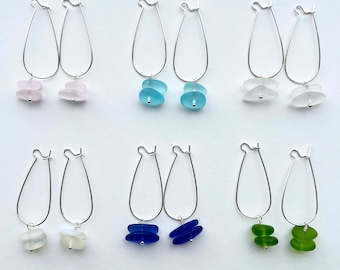 Sea Glass Dangle Earrings: Silver Plated, Beach Wedding Jewelry