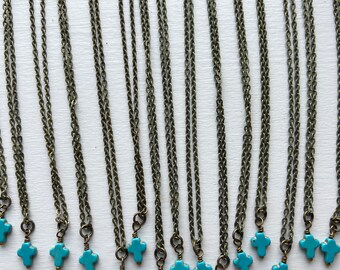 Turquoise Cross Necklace: Bronze Chain, Christian Jewelry