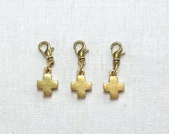 Gold Block Cross Charm, 12k Gold Plated