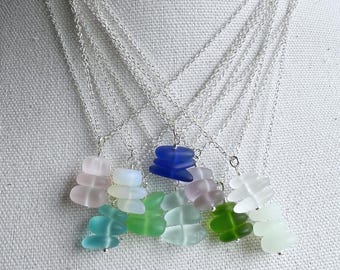 Sea Glass Necklace: Minimalist Beach Jewelry, Silver Plated Chain