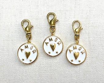 Gold Filled Amor Charm, White Enamel, Vintage Style