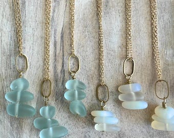 Sea Glass Necklace: Gold Plated Chain, Minimalist Beach Jewelry