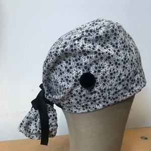 Floral Print Cotton Surgical Cap with Ponytail holder and Buttons