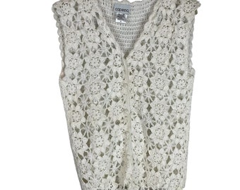 Vintage Capezio floral white crochet sweater vest