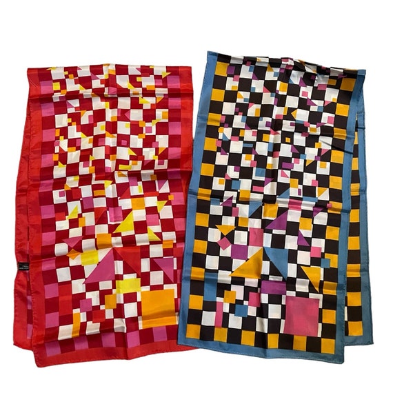 Vintage 60s 70s geometric rectangular scarves set… - image 1