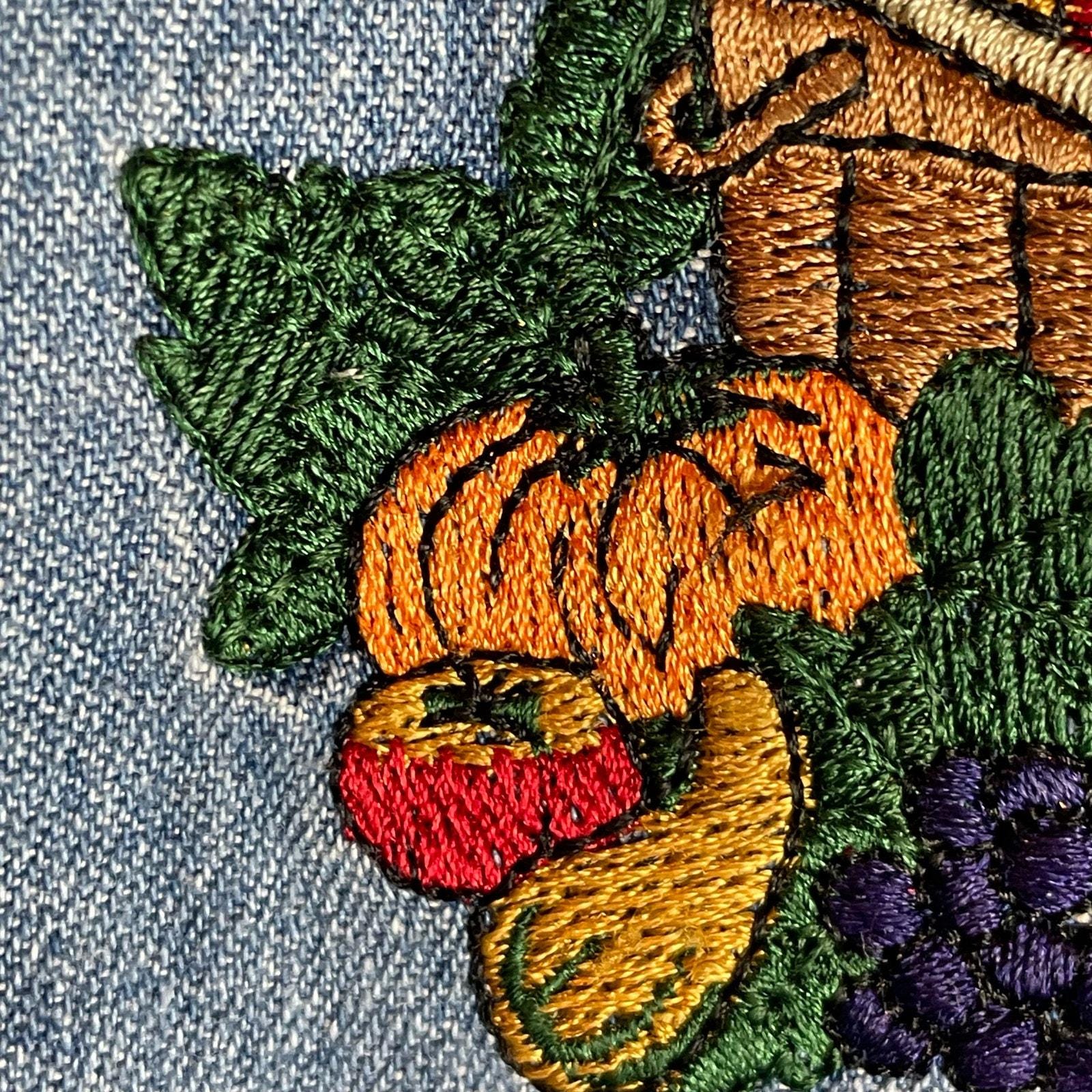 Teddy Bear Embroidered Wide Denim Pants