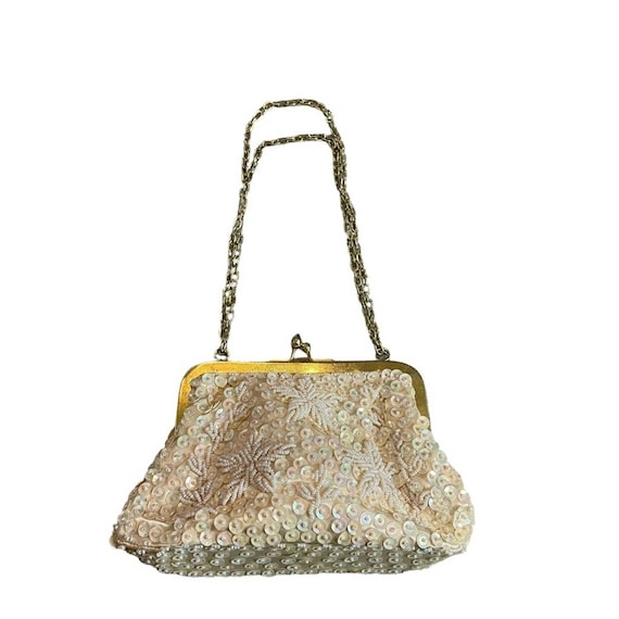 Vintage sequined beaded mini bag gold chain strap 