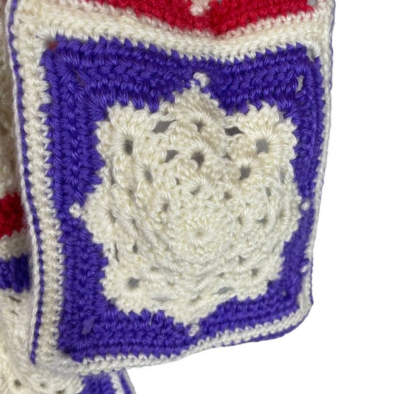 Vintage colorful granny square crochet scarf - image 4