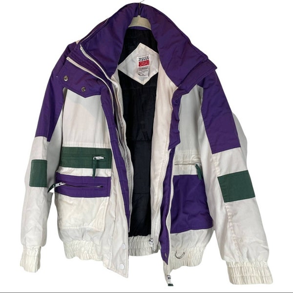 Vintage 90s colorblock ski jacket white purple green