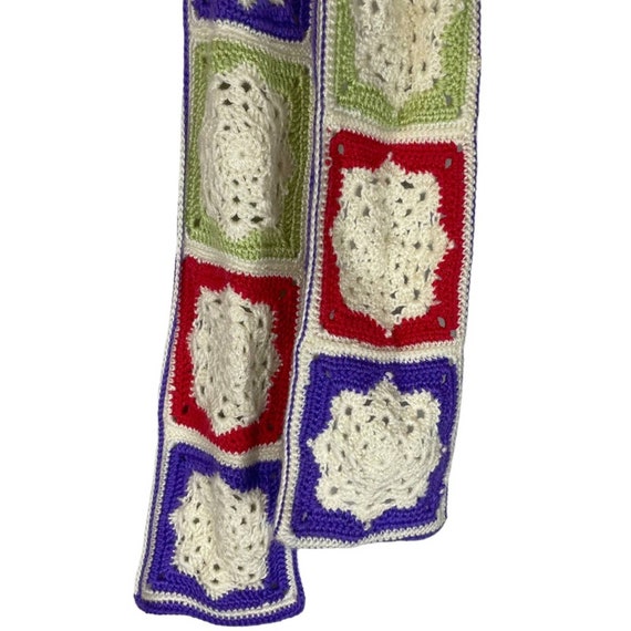 Vintage colorful granny square crochet scarf - image 2