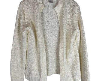 Vintage cream boucle open front cardigan sweater