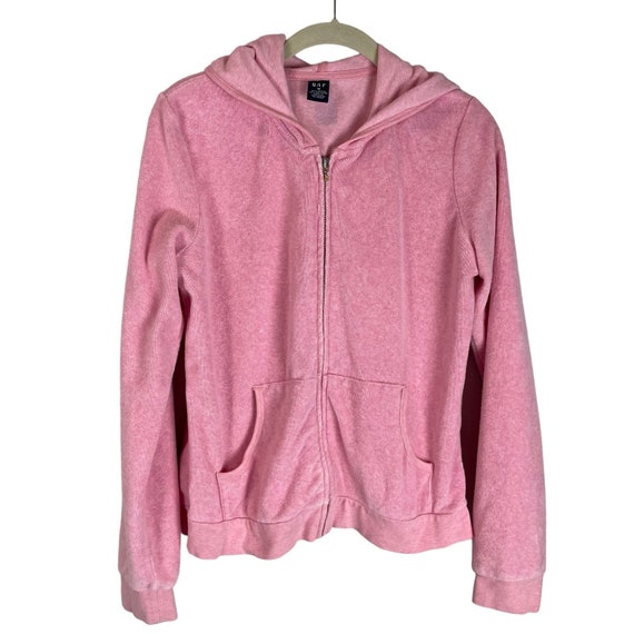 Vintage Gap pink terry cloth zip front hoodie