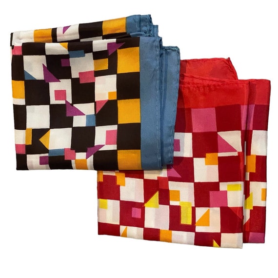 Vintage 60s 70s geometric rectangular scarves set… - image 2