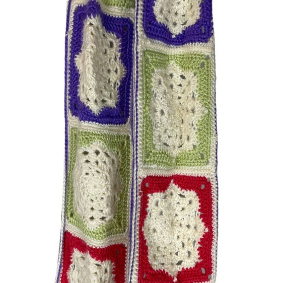 Vintage colorful granny square crochet scarf - image 3